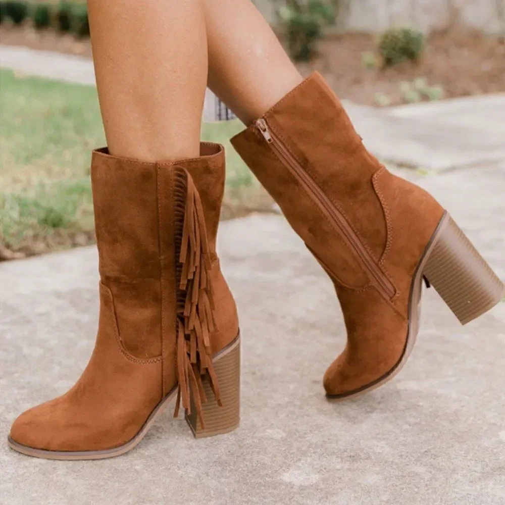 NEW! Brown fringe booties. Sz 7 - Picture 2 of 7